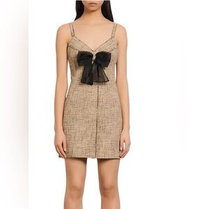 Sandro Soane tweed sleeveless mini dress with bow Size 38
